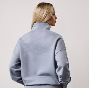 Top Trending Street Style Oversized Boxy Fit Flexible Bottom <b>Quarter</b> <b>Zip</b> Crew Neck Woven Eco-Friendly Front <b>Women</b> Winter - Product Image 6