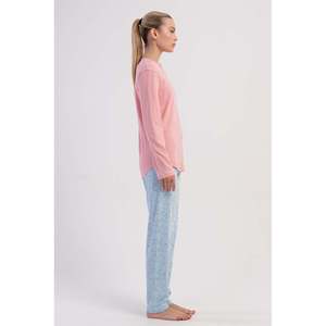 KADIN INTERLOK O YAKA UZUN KOL ETEGI OVAL PIJAMA TAKIM - สีชมพูอ่อน - สีชมพูอ่อน - Product Image 4