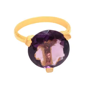 美丽的彩色紫色紫水晶紫色圆形椭圆形女戒指925纯银镀金女戒指