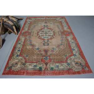 Alfombra turca Vintage área grande 5,6 X 8.7ft clásico rojo Beige patrón abstracto Material de lana 10mm látex para habitación de pasillo - Product Image 1