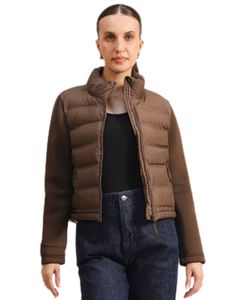 Veste matelassée légère pour femme, col montant, matelassée, vêtements d'hiver, fermeture éclair intégrale, chaude, décontractée, marron, vêtement d'extérieur - Product Image 1