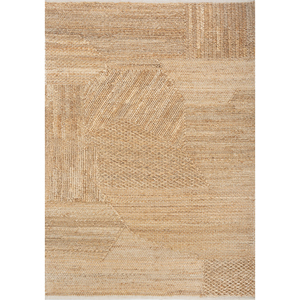 พรมปูพื้นทรงสี่เหลี่ยมผืนผ้าสีเบจน้ำตาลสไตล์คลาสสิกจาก Nomadic Threads ทำจากปอกระเจาถักทอด้วยมือ ลายเส้นนามธรรม เหมาะสำหรับตกแต่งบ้านและทางเดิน รุ่น PDJT-242 - Product Image 1