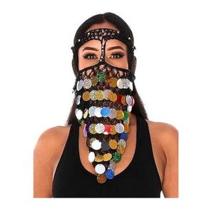 Voile de Danse Orientale Égyptienne - Burqa Noir en Crochet Fait Main avec Paillettes et Pièces Colorées pour Spectacles Orientaux - Product Image 5