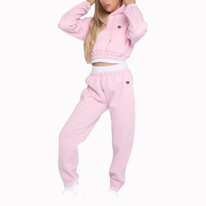 Conjunto de Sudadera Corta y Pantalones Deportivos para Mujer, Felpa Suave, Dos Piezas, para Desarrollo de Marca, Fabricación OEM - Product Image 3