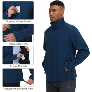 Chaqueta Softshell de invierno para hombre, abrigo de bombardero impermeable para exteriores con capucha para esquí y senderismo, cierre de cremallera de talla grande - Product Image 5