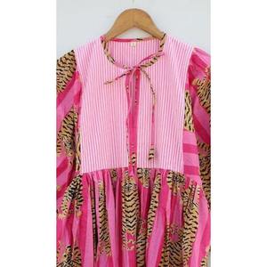 Robe midi en coton à imprimé floral - Col profond, robe décontractée pour la journée, respirante, taille XS, conçue sur mesure pour les loisirs, offre ODM - Product Image 4
