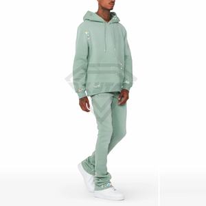 100% coton à capuche et Patchwork pantalon évasé survêtements pour hommes en gros confortable hommes en plein air mode évasé survêtements - Product Image 4