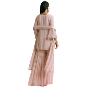 All'ingrosso Baby Pink Georgette Kurta Sharara vestito con Moti lavoro e devo pizzo per la festa di nozze e su ordinazione di ordini etnici - Product Image 3