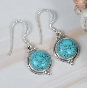Boho Style Bleu Turquoise 925 Sterling Silver Gemstone Boucles d'oreilles élégantes Bijoux faits à la main Turquoise Boucles d'oreilles Cadeau pour Noël - Product Image 4