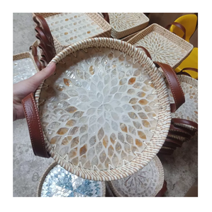 หวายไข่เปลือกแล็กเกอร์ให้บริการถาดที่มีการจัดการหนังขายส่งทำในเวียดนาม - Product Image 1