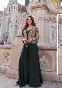 Traje de Sharara de seda banarsi de tela pesada moderna de diseñador étnico indio y pakistaní - Product Image 2