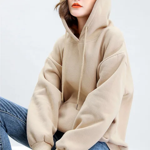 Conjunto de Sudadera con capucha y Jersey para mujer de talla grande personalizada de algodón de gran tamaño con cuello redondo gris tejido con capucha recortada - Product Image 2