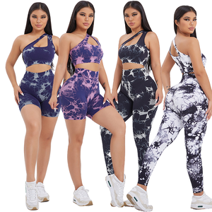 Conjunto de sujetador y pantalones cortos de Yoga de cintura alta al por mayor proveedor personalizado de dos piezas Tie Dye ropa deportiva Legging y sujetador suministro de fábrica OEM - Product Image 2