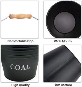 Stylish Black Powder Coated Fireplace <b>Coal</b> Storage Bucket Trash <b>Bin</b> with Handle Durable Metal Waste Basket for Home Use - Product Image 5
