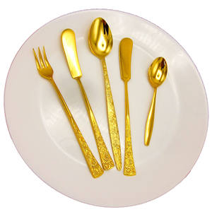 Ensemble de couverts en acier inoxydable argenté 3 pièces, élégant laiton doré gaufré avec style américain moderne - Product Image 4