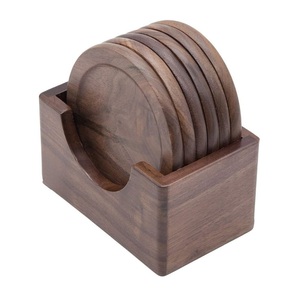 Juego más vendido de 5 posavasos de madera de acacia de dos colores, buena calidad, forma redonda, taza de té, juego de posavasos de madera - Product Image 5