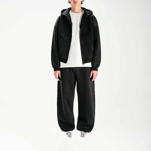 Survêtement avec logo personnalisé 100% coton pour hommes Streetwear deux pièces ensemble avec couture décorative sweat-shirt et joggers - Product Image 1