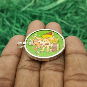 Pendentif cadres en verre en argent 925 avec œuvre artisanale Lord Ganesh Bijoux uniques peints à la main Pendentif de peinture spirituelle - Product Image 2