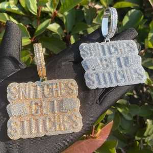 Pendentif glacé pour homme Snitches Get Stitches Pendentif personnalisé Incolore Moissanite Hip Hop Pendentif Bling Collier pour lui - Product Image 6