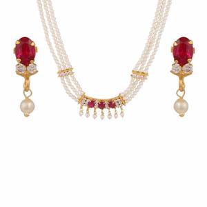 Joyería de moda chapada en oro indio CZ Perla Rosa y blanco collar pendientes conjunto para boda - Product Image 3