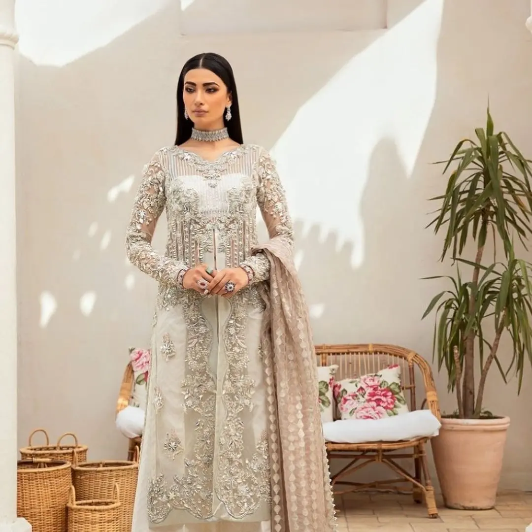 Pakistani Women Dresses Bridal Wear Ready to Wear Heavy Embroidered Sequence and adda work Dress