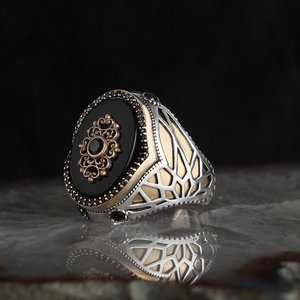 Anillo de Plata de Ley 925 puro real con piedra de ágata hecho a mano de lujo Estilo Vintage de moda hecho en Turquía - Product Image 1