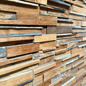 Paneles de pared de teca reciclados modernos insonorizados con diseño de patrón geométrico para características de absorción de sonido en villas y hogares - Product Image 5
