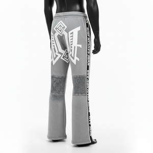 กางเกงฟลีซทรงบานผ้าฝ้ายผสมโพลีเอสเตอร์พรีเมียม สีเทา ดีไซน์แผงสี  โลโก้แบบรีดร้อน  ชุดกีฬาแบบกำหนดเอง กางเกงฟลีซทรงบานสำหรับผู้ชาย - Product Image 5