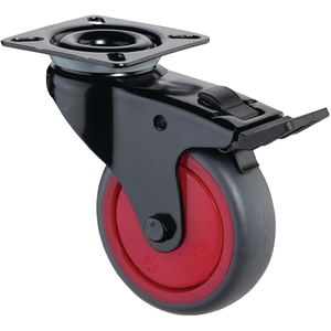 Rueda giratoria de goma gris de 75 mm con freno y bloqueo total, placa de montaje, ruedas para muebles con capacidad de carga de 60 kg, ruedas BS con diámetro de 75 mm - Product Image 3