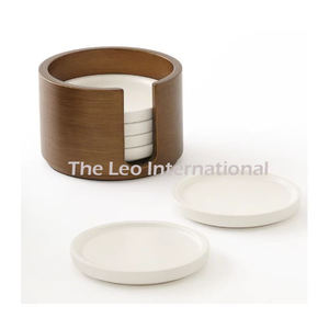 Ensembles de 4 sous-verres en marbre blanc finis en noyer Sous-verres décoratifs de luxe faits à la main de style fantaisie pour la maison - Product Image 2