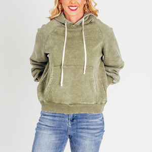Sudadera con capucha lavada con ácido con logotipo personalizado, ropa de calle pesada, Sudadera con capucha desgastada vintage de 500GSM para mujer - Product Image 2