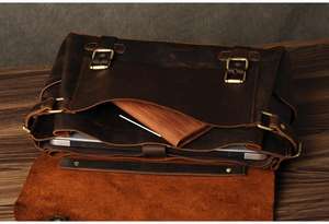 Premium Quality Genuine Leather Soft Bag Unisex Luxury Casual Portable Lightweight <b>Laptop</b> Crossbody Shoulder Office Business - Product Image 3