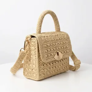 Handwoven Raffia Fashion <b>Messenger</b> <b>Bag</b> with Polyester Lining and Metal Clasp Woven Shoulder Handbag for Daily Travel - Product Image 2