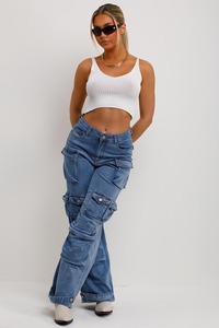 Customized Women's Summer Breathable Eco-Friendly 100% Cotton <b>Elastic</b> <b>Waist</b> Loose Straight Wide Leg Vintage Light Wash Quick Dry - Product Image 4