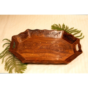 Plateau de service en bois marron Plateau de petit déjeuner en bois artisanal designer Cadeau de pendaison de crémaillère Plateau de petit déjeuner - Product Image 5