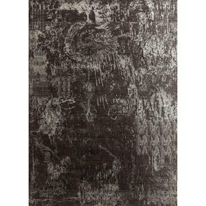 Alfombra Kavi Gris y Negra Anudada a Mano de Lana y Seda de Bambú con Patrón Abstracto Srb(703) para Uso Doméstico - Product Image 1