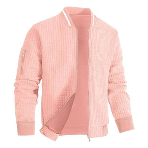 Blouson aviateur rose d'hiver léger pour hommes, vente en gros décontracté avec poches latérales confortables réglables, poignets élastiques à fermeture éclair sur le devant - Product Image 5