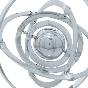 Decmode Argent Boussole Globe Aluminium Armillaire Décor Moderne Sculpture Décorative De Table Ornement Maison Accent - Product Image 3