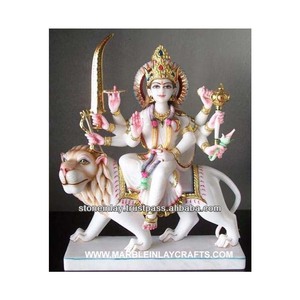 Estatua de mármol blanco pulido con superficie suave y brillante, estatua sentado en León, Maa Durga, PARA ADORACIÓN - Product Image 1