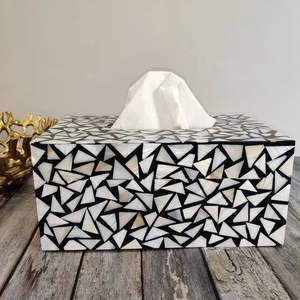 Blue Home and Kitchen Napkin Organizer Container with <b>Mother</b>-of-Pearl-Inlay Square Tissue <b>Box</b> for Parties - Product Image 2