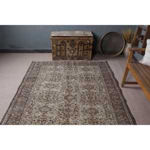 พรมตุรกีวินเทจ ขนาด 5.2x7.9 ฟุต สีน้ำตาลลายจุด ทำจากขนสัตว์ - Product Image 4