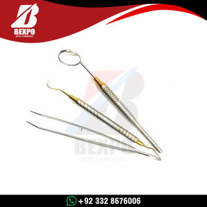 Kit d'examen dentaire de base 3 pièces doré : Miroir, Pince à épiler et Porte-coton - Product Image 2