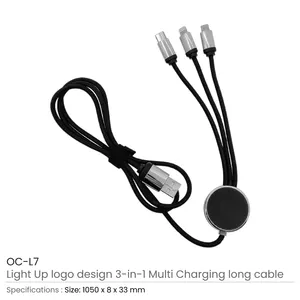 Câble de données multi-charge 3-en-1 Type-C, long de 105 cm, avec logo lumineux - Product Image 5