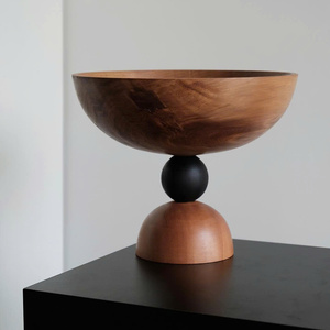 Unique Design Wooden Bowl with <b>Cone</b> Base Pedestal Bowl Dining Table Decorative Customized Wooden Serving Bowl - Product Image 4