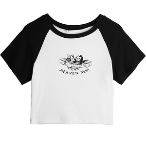 เสื้อยืดครอปแขนสั้นของผู้หญิงเสื้อครอปแขนสั้นพิมพ์ลายโลโก้ตามสั่ง - Product Image 6