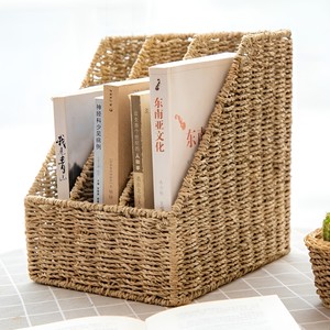 Seagrass magazine holder basket home office organizer file compartment rack accessories for desk storage - Product Image 2