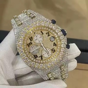 Reloj de Lujo Personalizado Unisex Automático ETA de Acero Inoxidable con Diamantes Engastados en Oro Amarillo de Alta Calidad Resistente al Agua con Fecha - Product Image 4