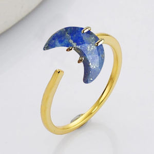 Nueva llegada Luna creciente Lapislázuli Piedra preciosa Anillos facetados Anillos chapados en oro liso Joyería Anillo al por mayor Joyería - Product Image 1