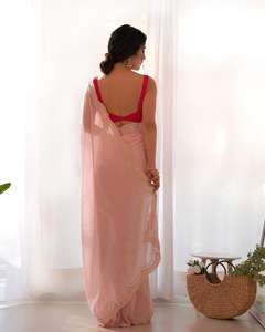 Designer indien dernière couleur rose exclusive Georgette Saree chemisier élégant élégant fantaisie à la mode fête mariée mariage porter des femmes - Product Image 6