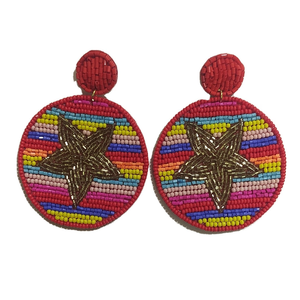 Pendientes de bordado con cuentas de semillas múltiples circulares Pendientes de gota de círculo con cuentas fuertes de EE. UU. con pendientes de estrella de centro de plata de la India - Product Image 1